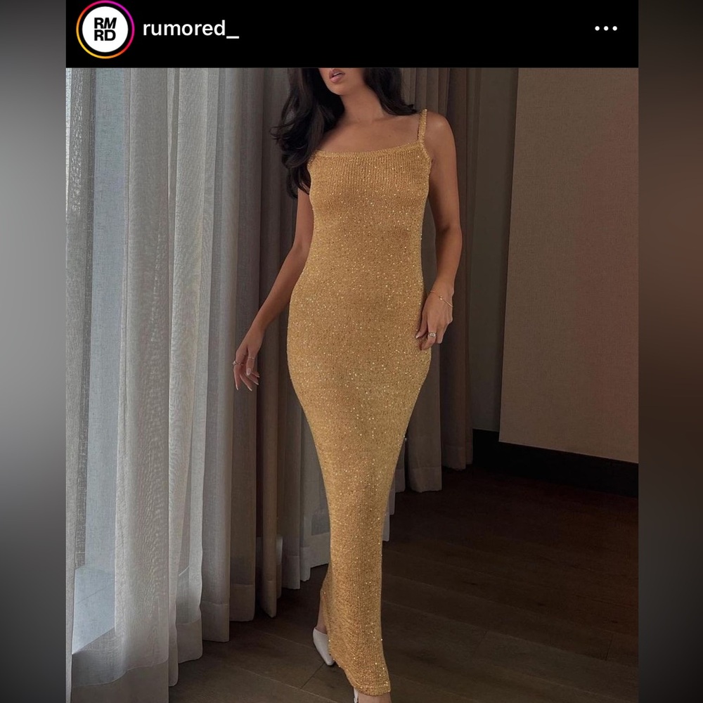 Rumored Palm Beach Gold Maxi Dress NWT